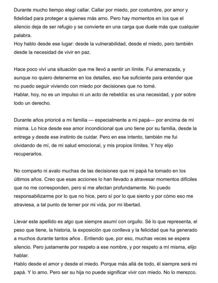 El comunicado de Juanita Tinelli